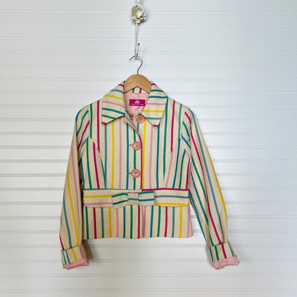 FORNARINA Rare Whimsical Candy 🍭 Striped Blazer With Bow Detail At Waist.